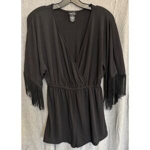 Romper Black Fringe Festival‎ Western Kimono Sleeve Boho rue21 Women Medium